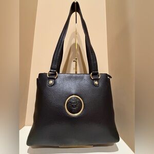 Gianni Versace Vintage Pebbled Black Leather Tote Bag